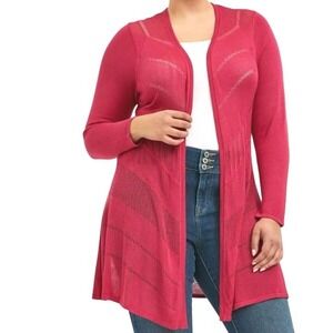 TORRID Women's 1X Raspberry Pink Pointelle Chevron Open Front Cardigan Sweater